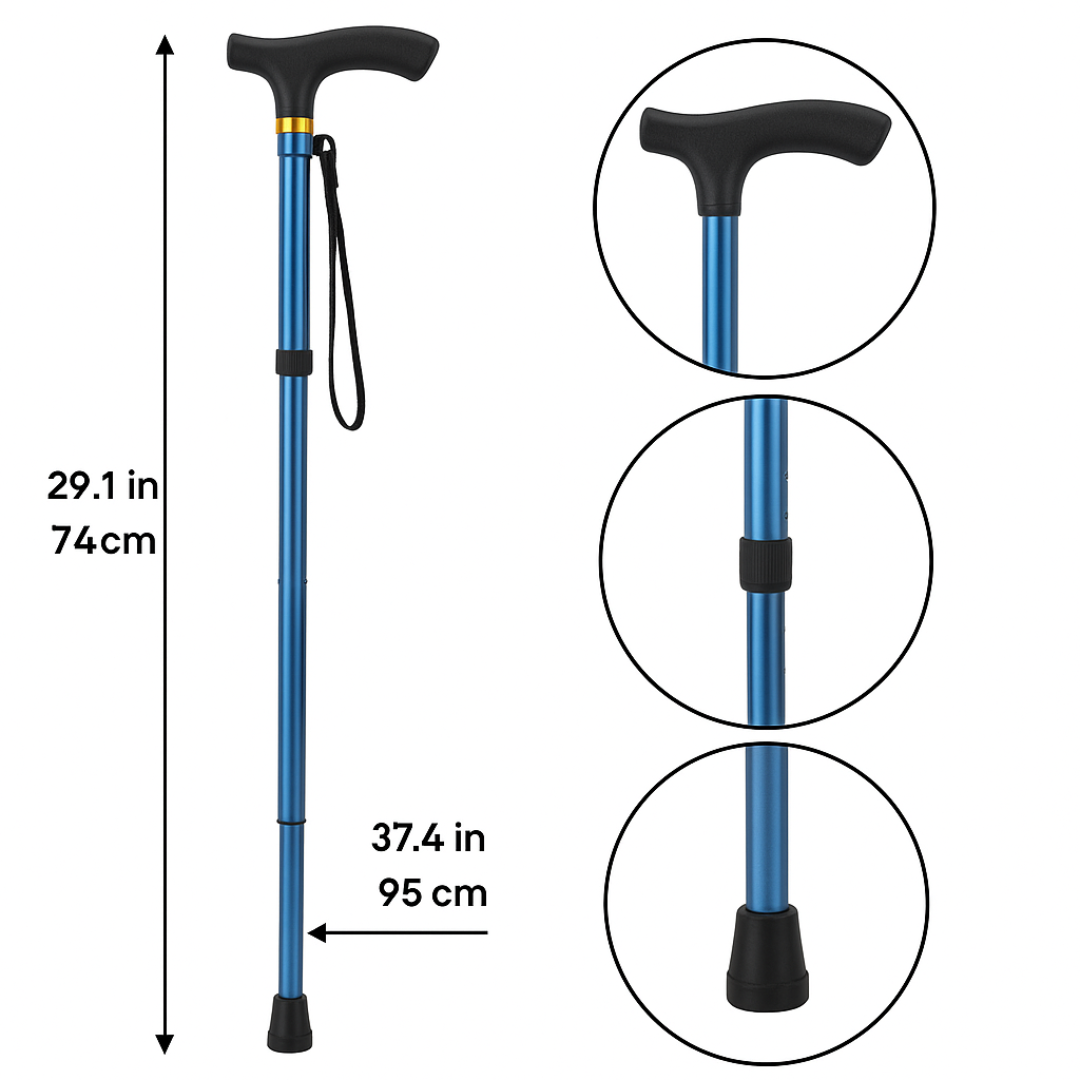 Bastón Plegable:Fácil de Transportar y altura regulable,camina con estabilidad y comodidad.